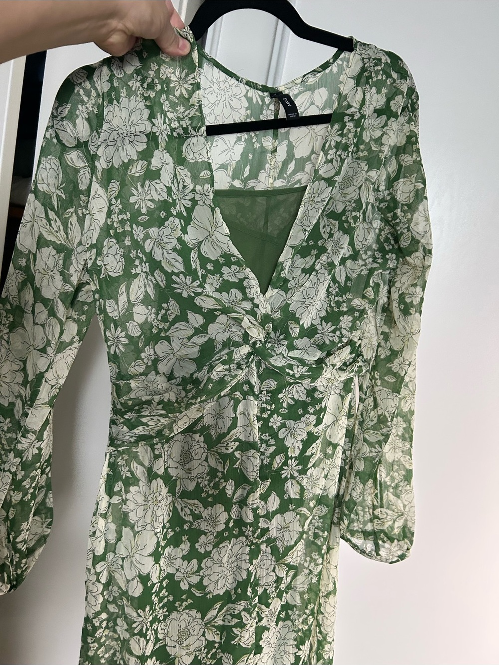 Mango size 4 green floral midi dress with slip